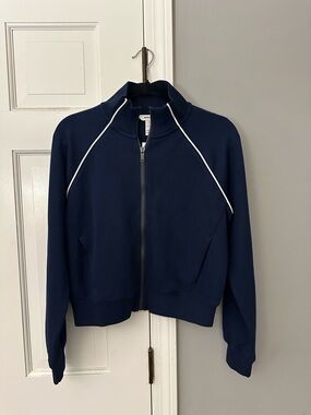 SPANX NWT Navy Bomber Jacket with White Piping
